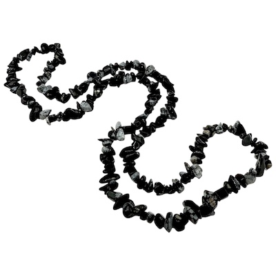 Semi-Precious Snowflake Obsidian Chip Necklace Strand